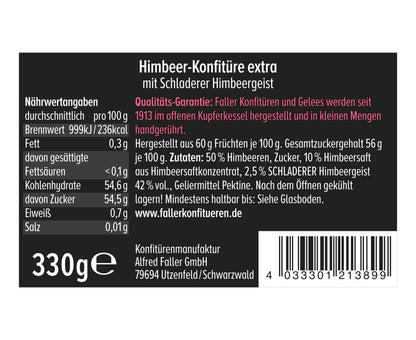 FALLER Himbeer-Konfitüre extra mit SCHLADERER Himbeergeist 330g