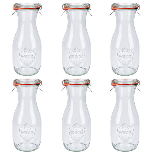 WECK Saftflasche 530 ml incl.Deckel, Gummi + Klammern, 6-er Set