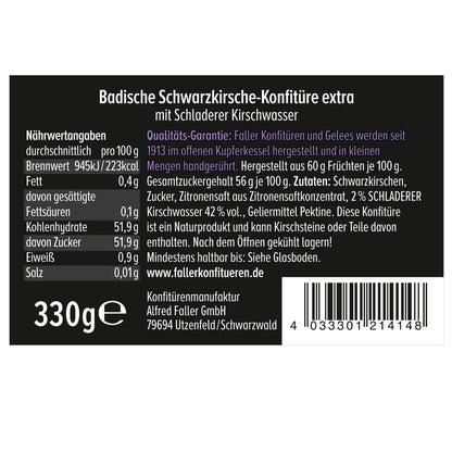 FALLER Schwarzkirsch-Konfitüre extra mit SCHLADERER Kirschwasser 330g