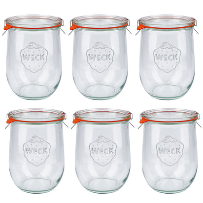 WECK Tulpenglas 1062 ml incl.Deckel, Gummi, Klammern-6-er