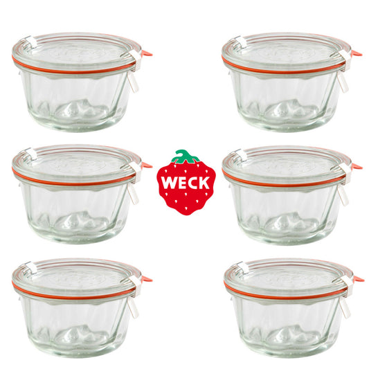 WECK Gugelhupf-Glas 280 ml incl.Deckel, Gummis + Klammern, 6-er Set